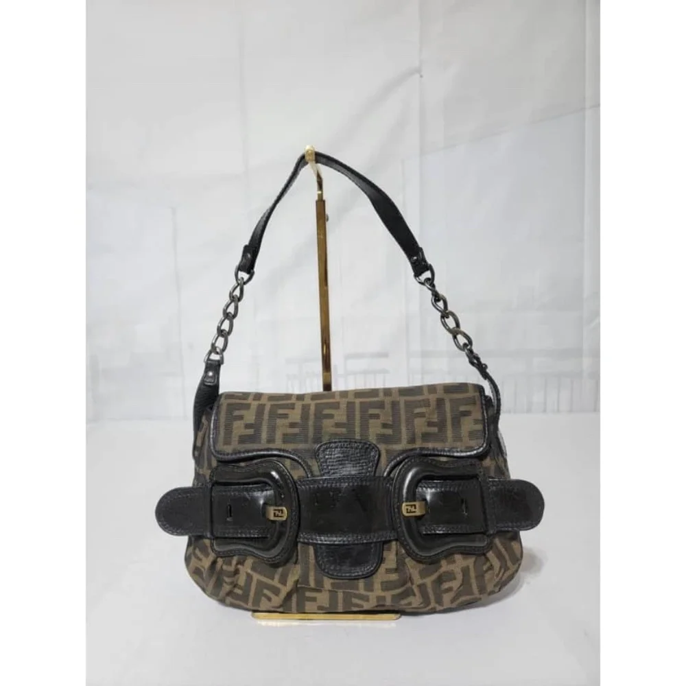Authentic Fendi Tobbaco Zucca Canvas and Leather B Bis Hobo Shoulder Bag…